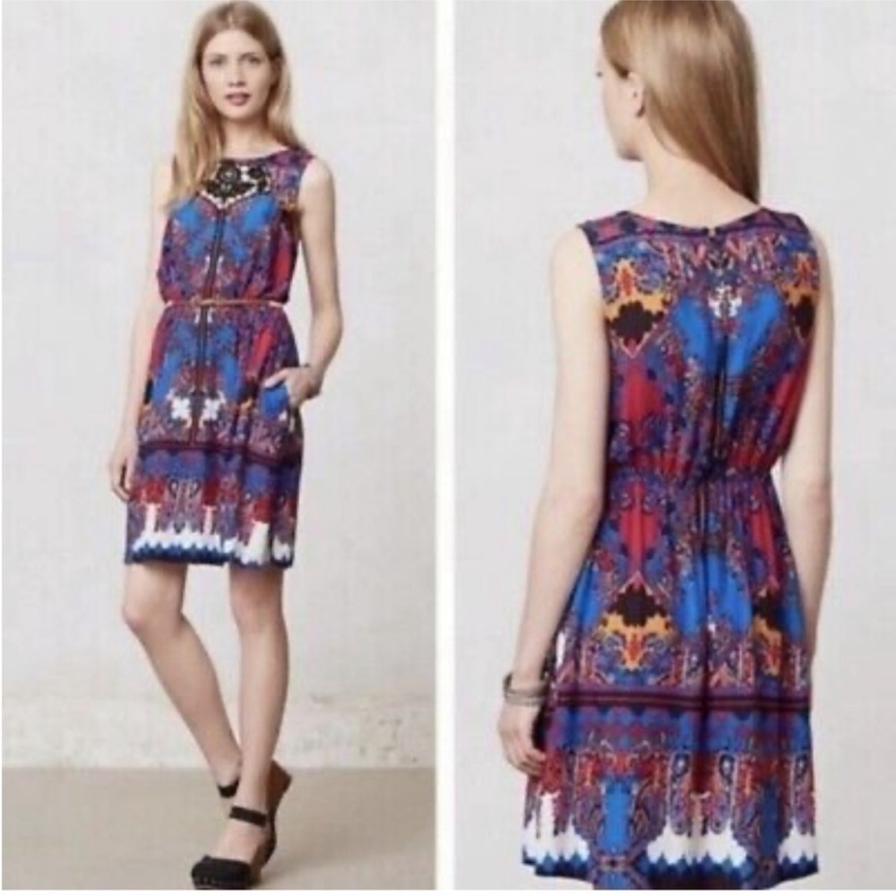 SOLD Anthropologie Lilka Empress Crochet Front Multicolor Floral Paisley Dress